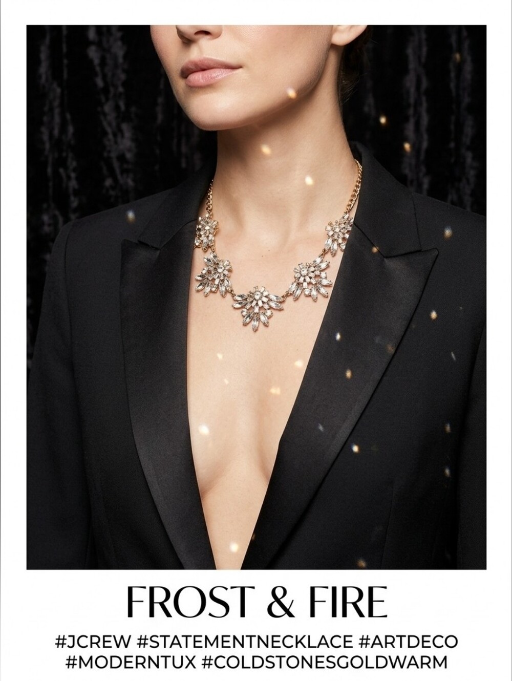J.Crew Crystal Floral Statement Necklace Gold Tone Rhinestone Bib Modern Tux